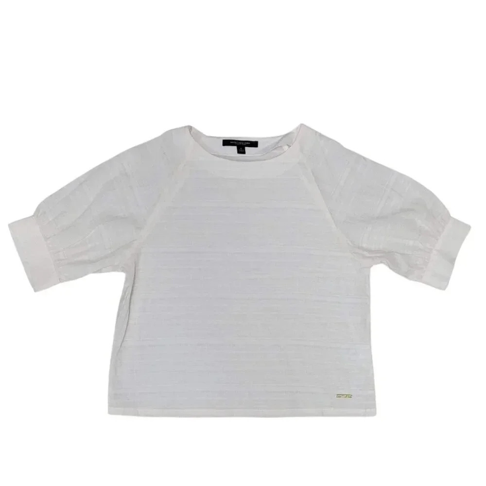 Marc New York Women's Half Sleeve Top Shirt Cotton Blend Solid White Size Small